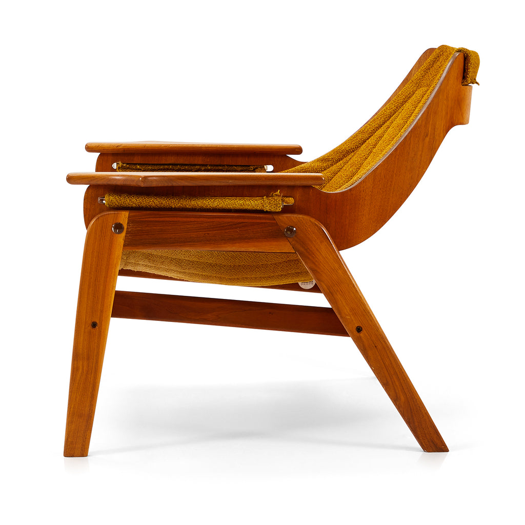 Vintage Wood + Mustard Fabric Sling Arm Chair
