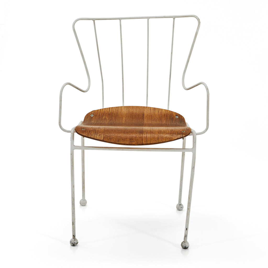 White Wire & Wood Outdoor Chair