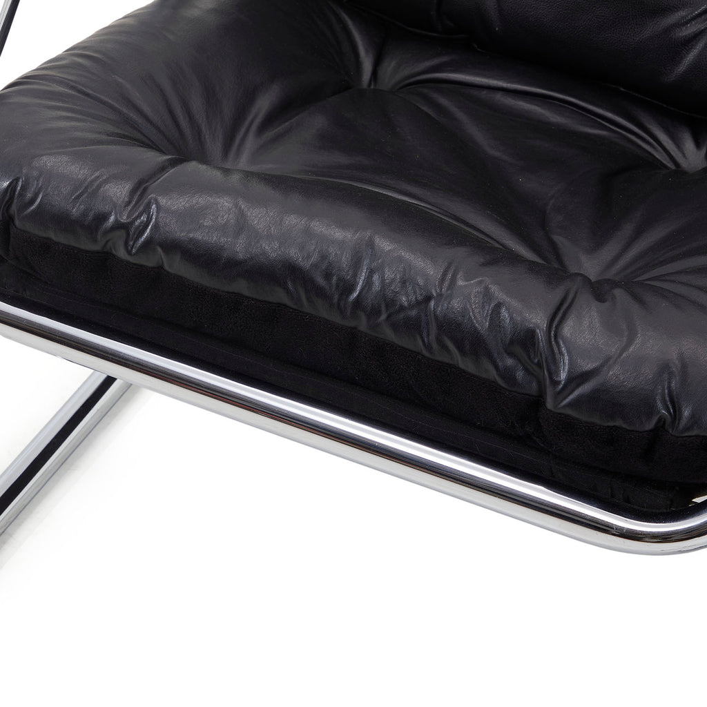 Black & Aluminum Arcadia Leather Lounge Chair