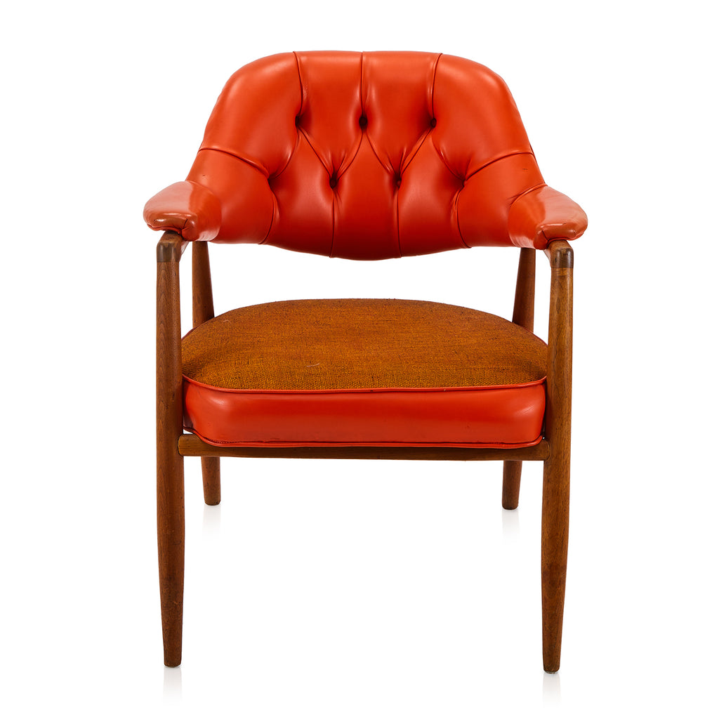 Orange Tufted Leather Tibor Mid Century Arm Chair
