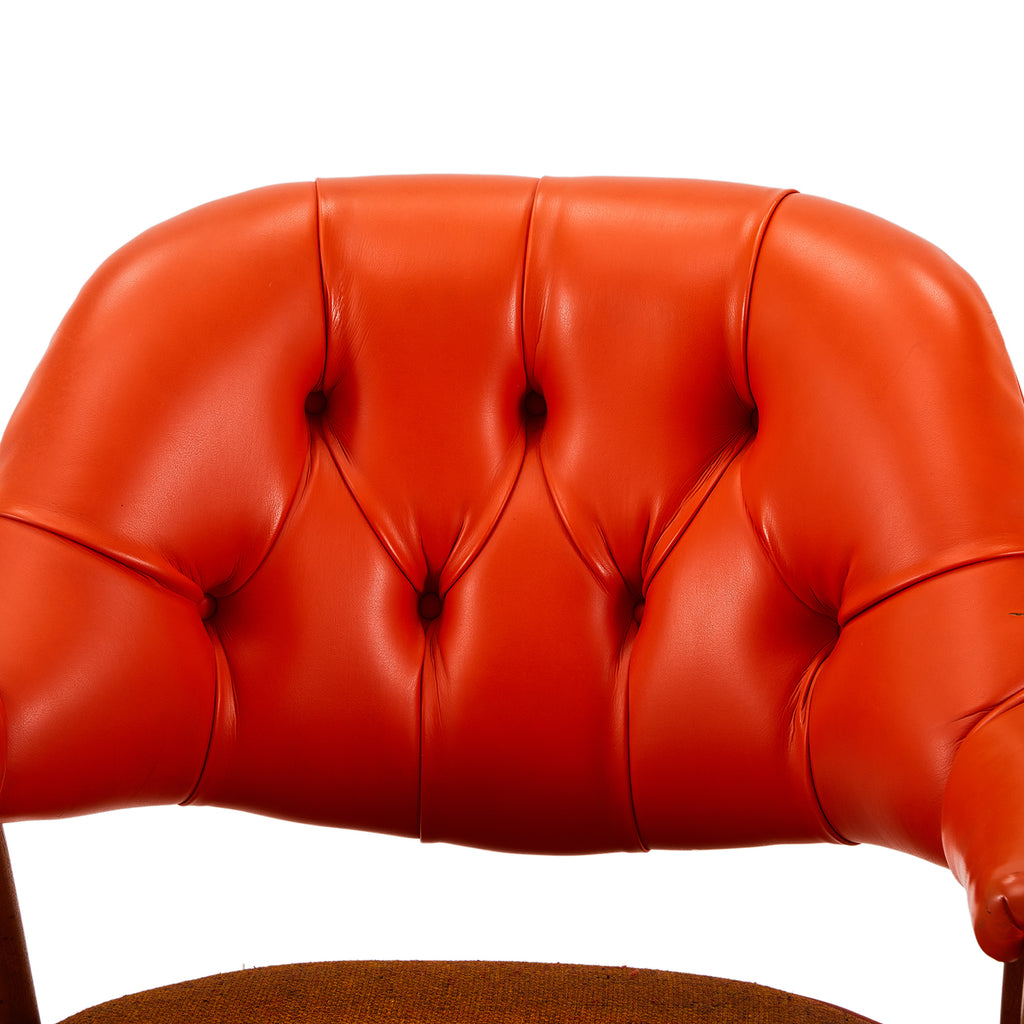 Orange Tufted Leather Tibor Mid Century Arm Chair