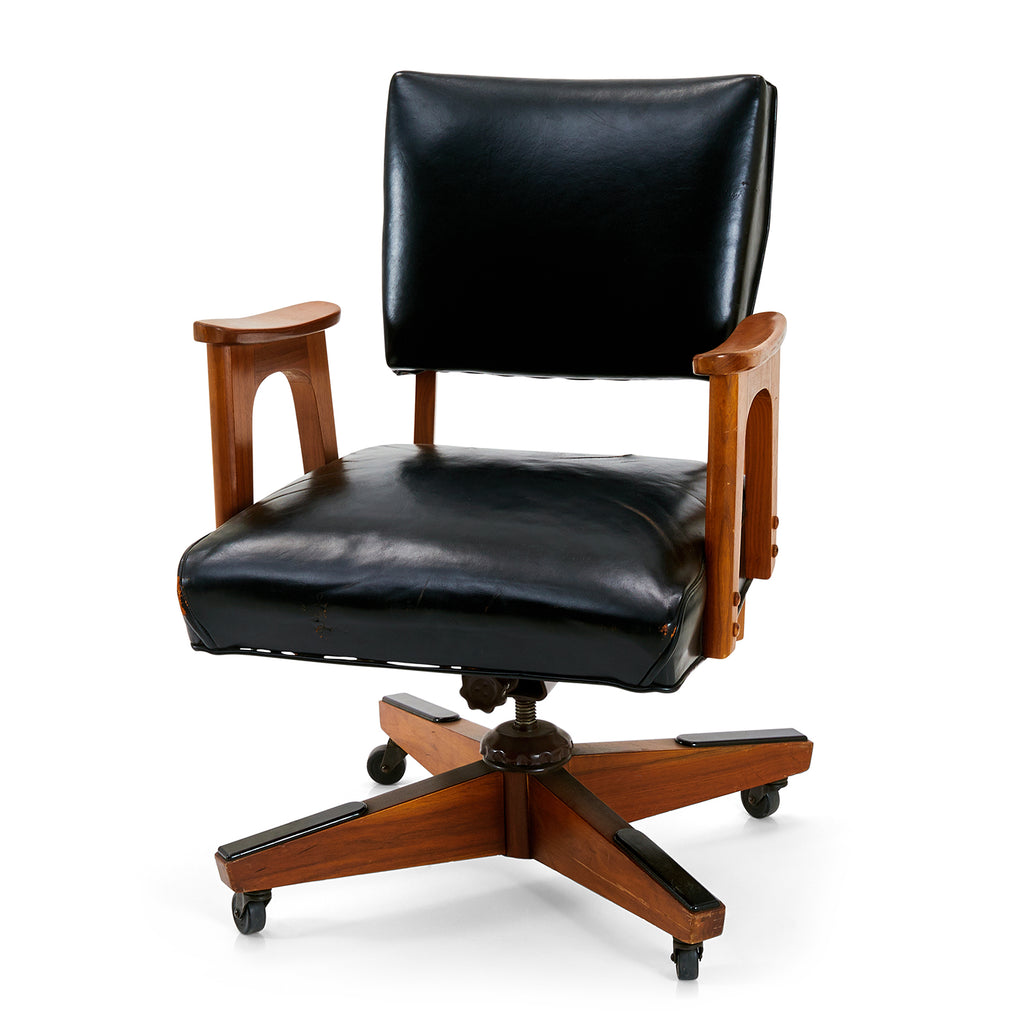 Wood & Black Leather Office Chair