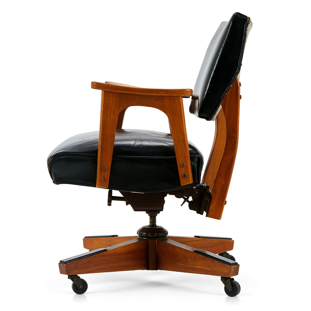 Wood & Black Leather Office Chair