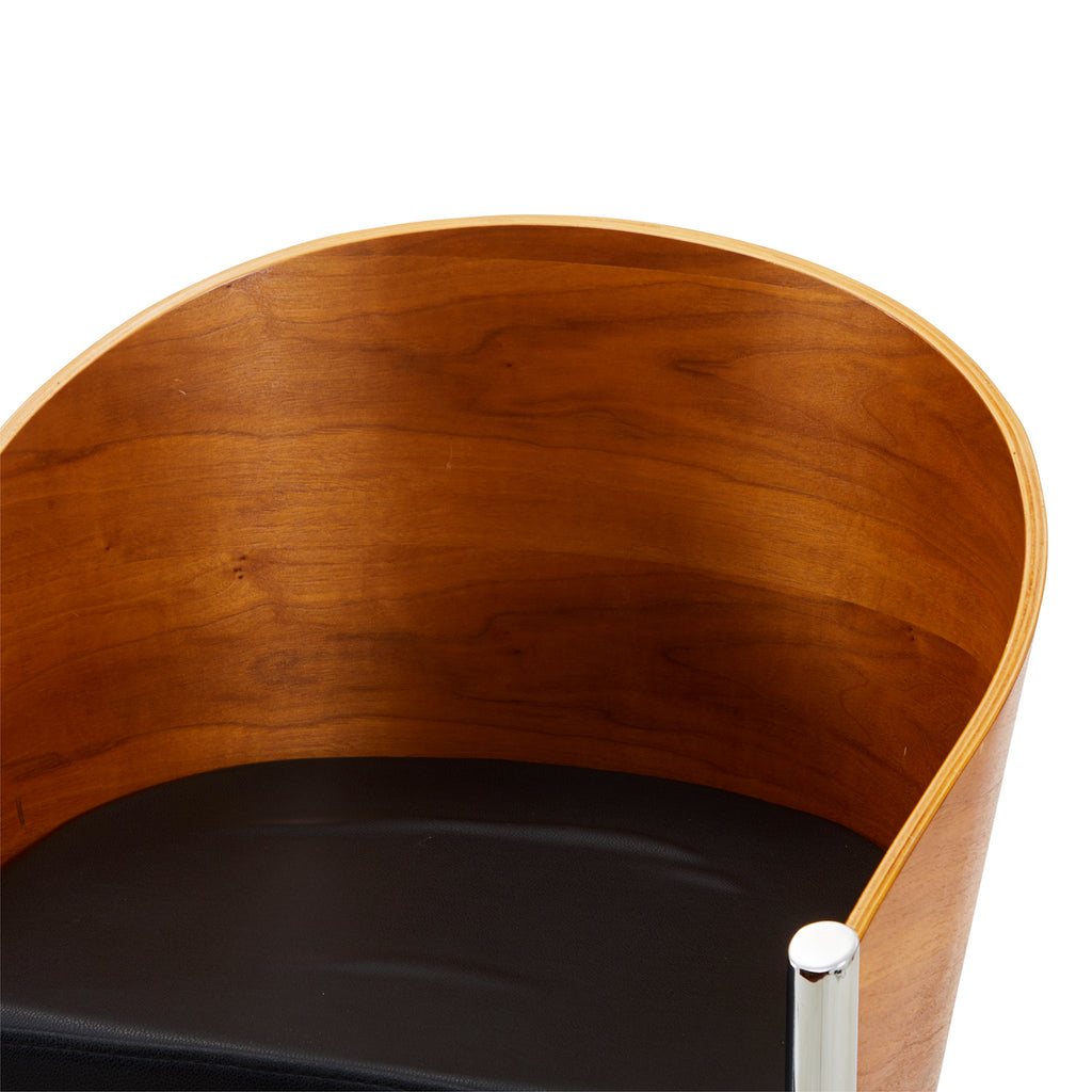 Wood & Black Leather King Costes Curved Dining Chair