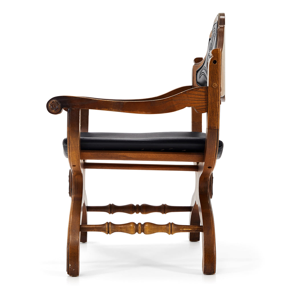 Wood & Black Leather Western Arm Chair