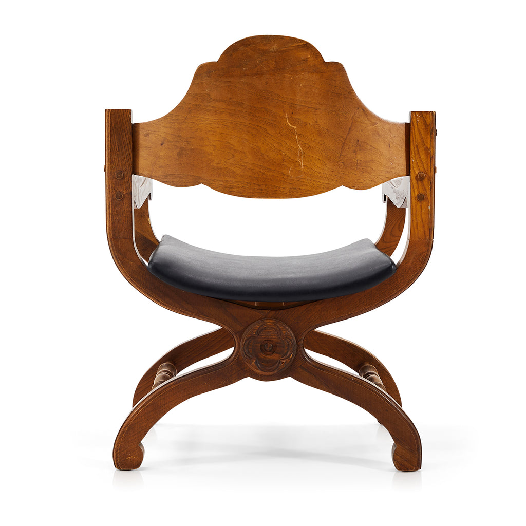 Wood & Black Leather Western Arm Chair