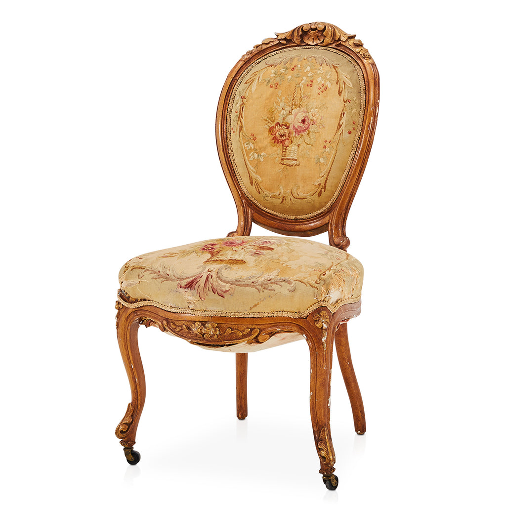 Wood & Tan Upholstered  Victorian Side Chair