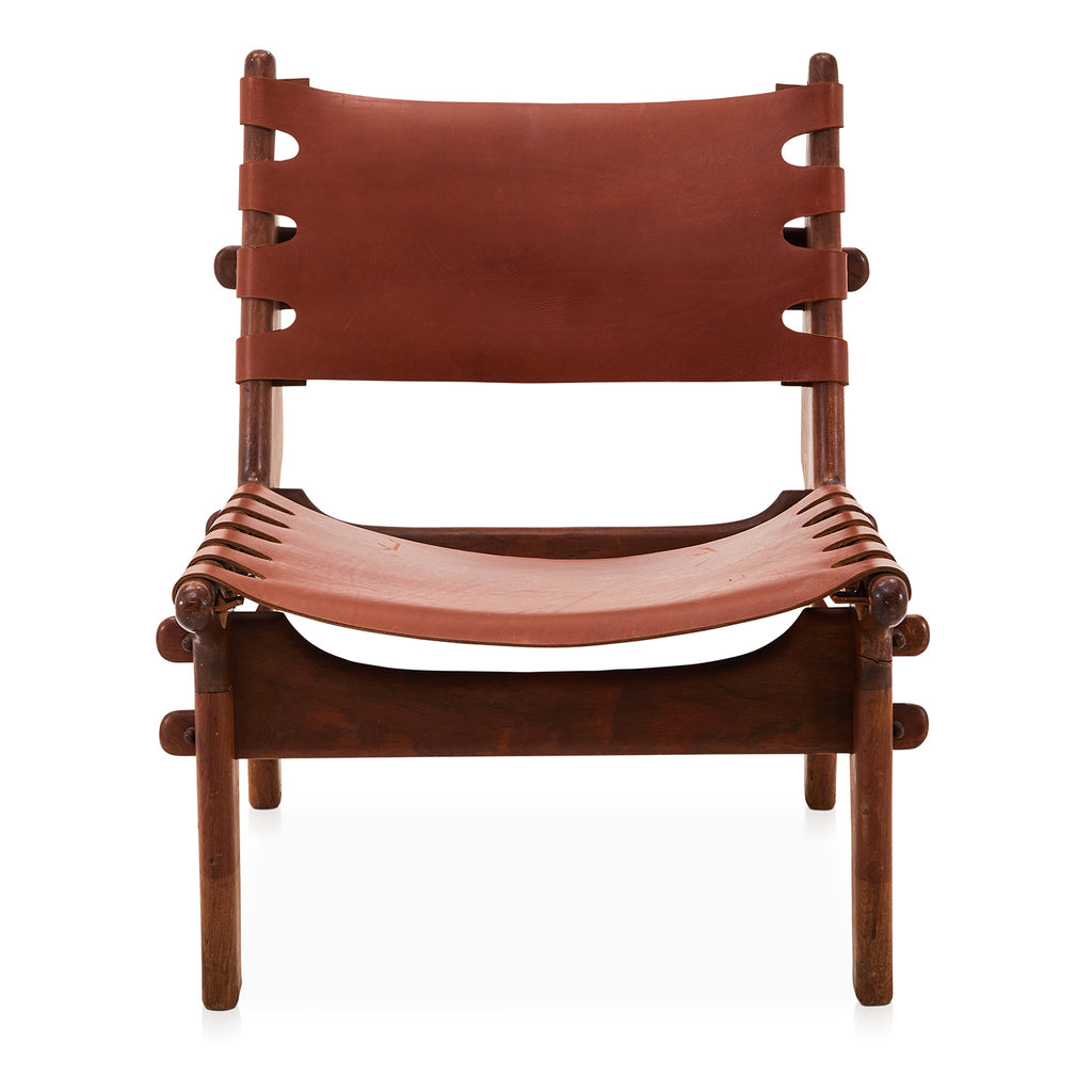 Brown Leather Low Rustic Sling Lounge Chair