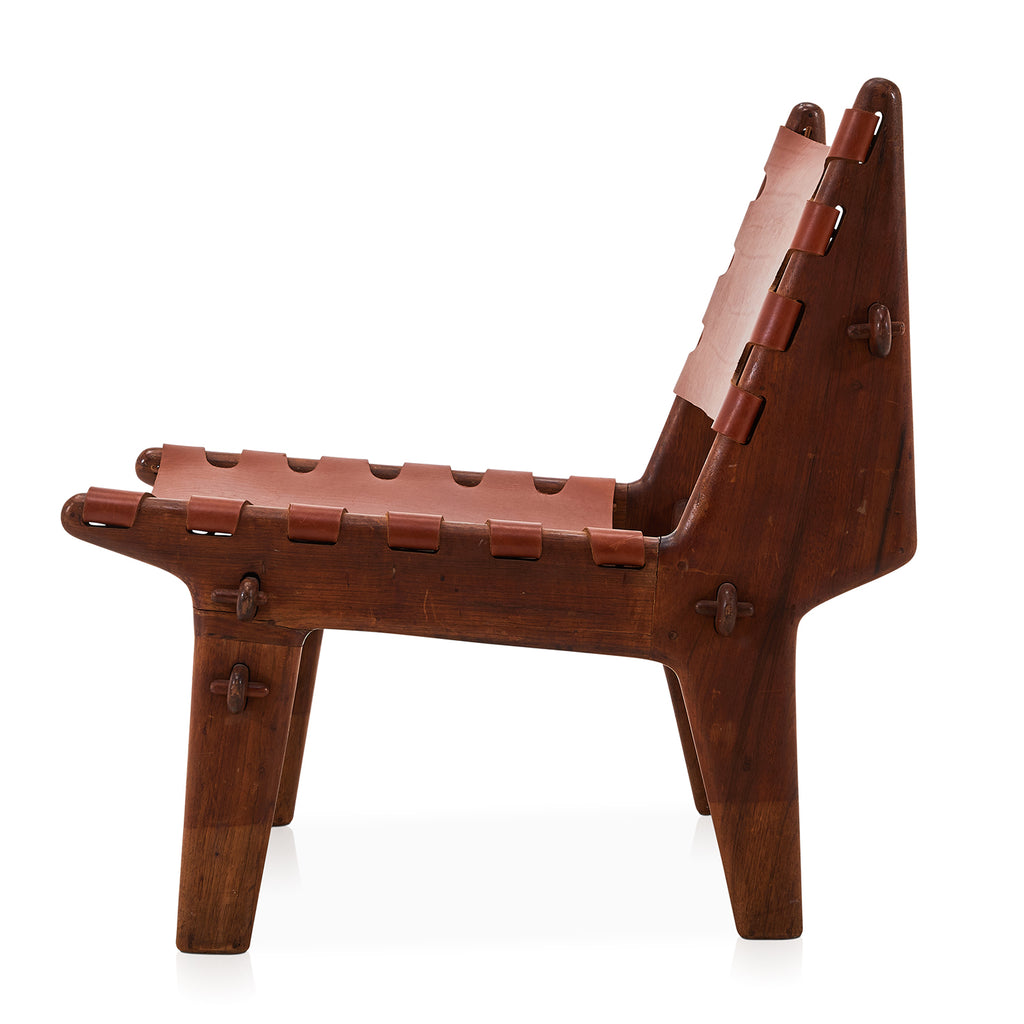 Brown Leather Low Rustic Sling Lounge Chair