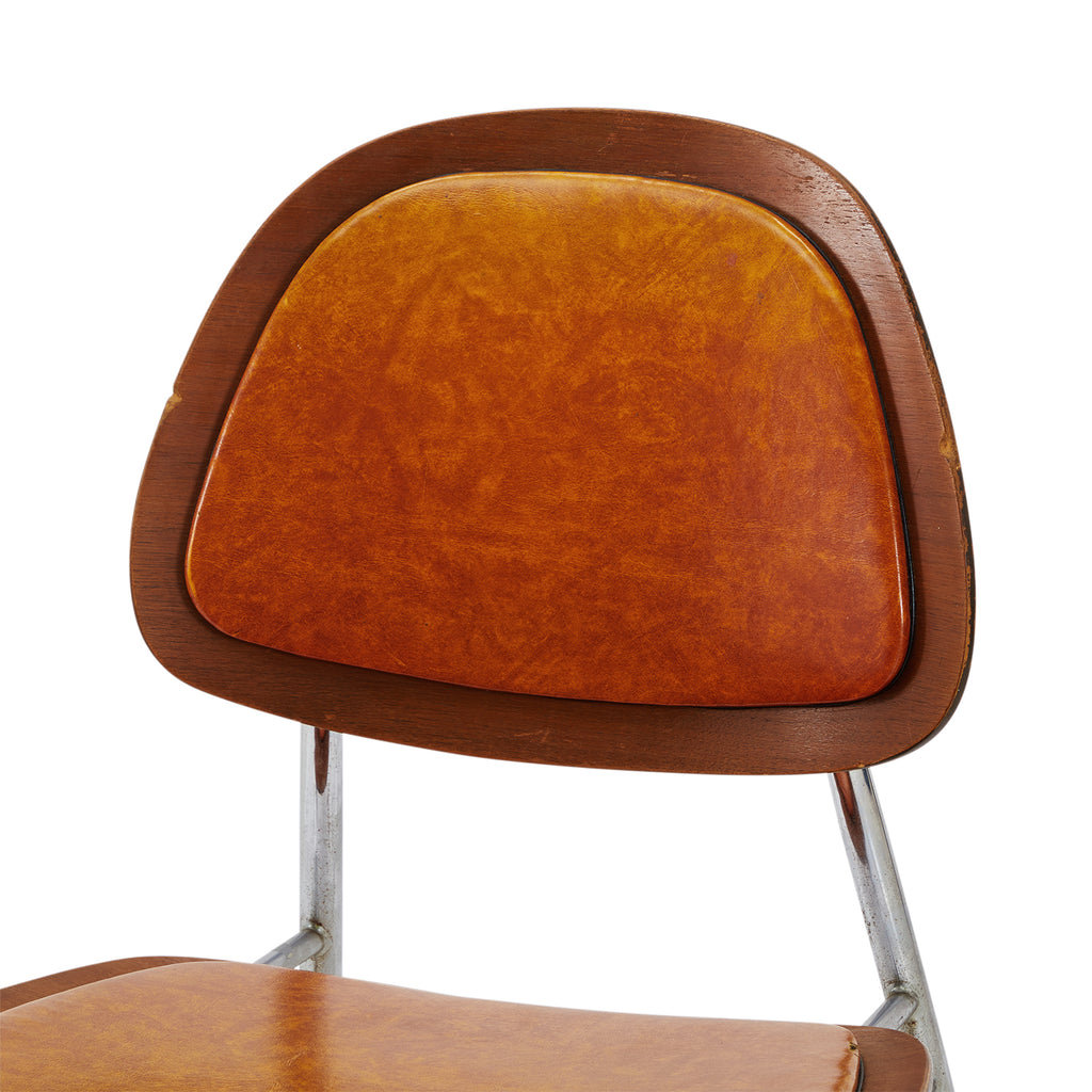 Brown Leather & Wood Mid Century Side Chair