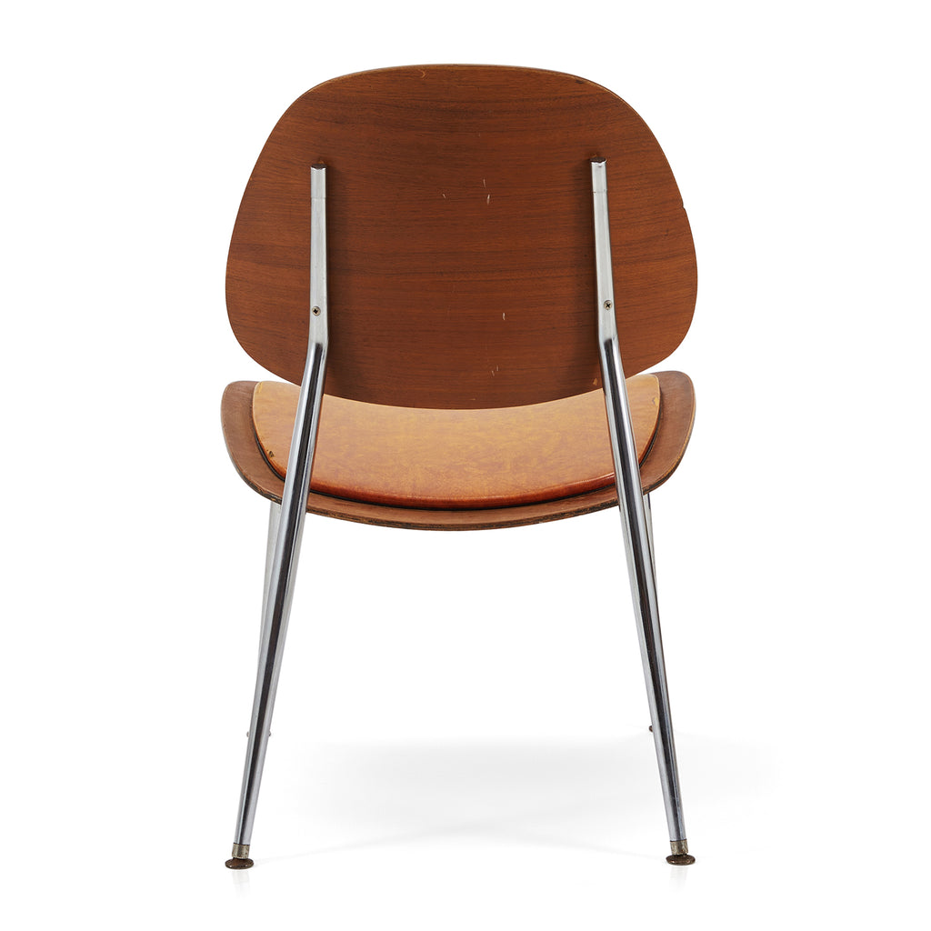 Brown Leather & Wood Mid Century Side Chair