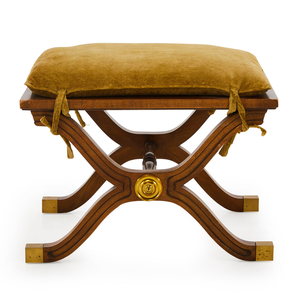 Wood Stool with Green Cushion