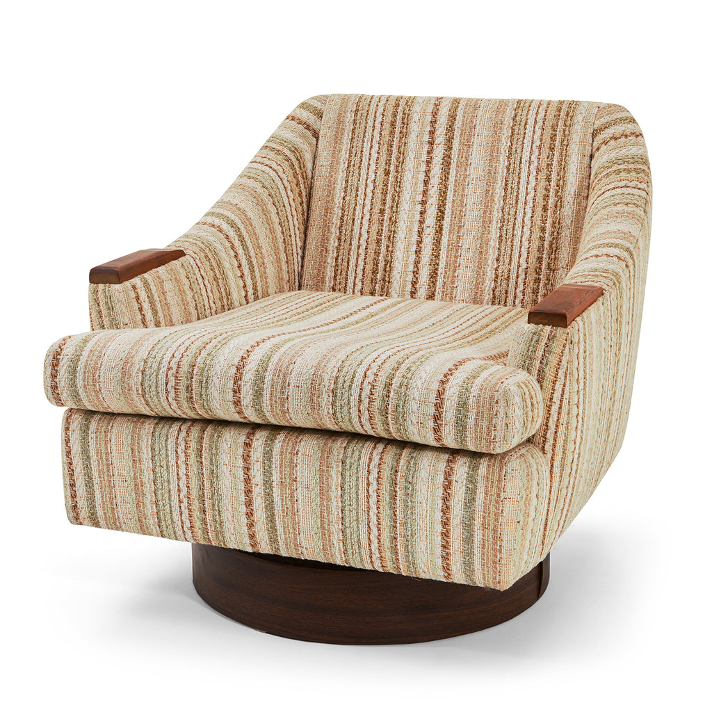 Tan Striped Mid Century Lounge Chair