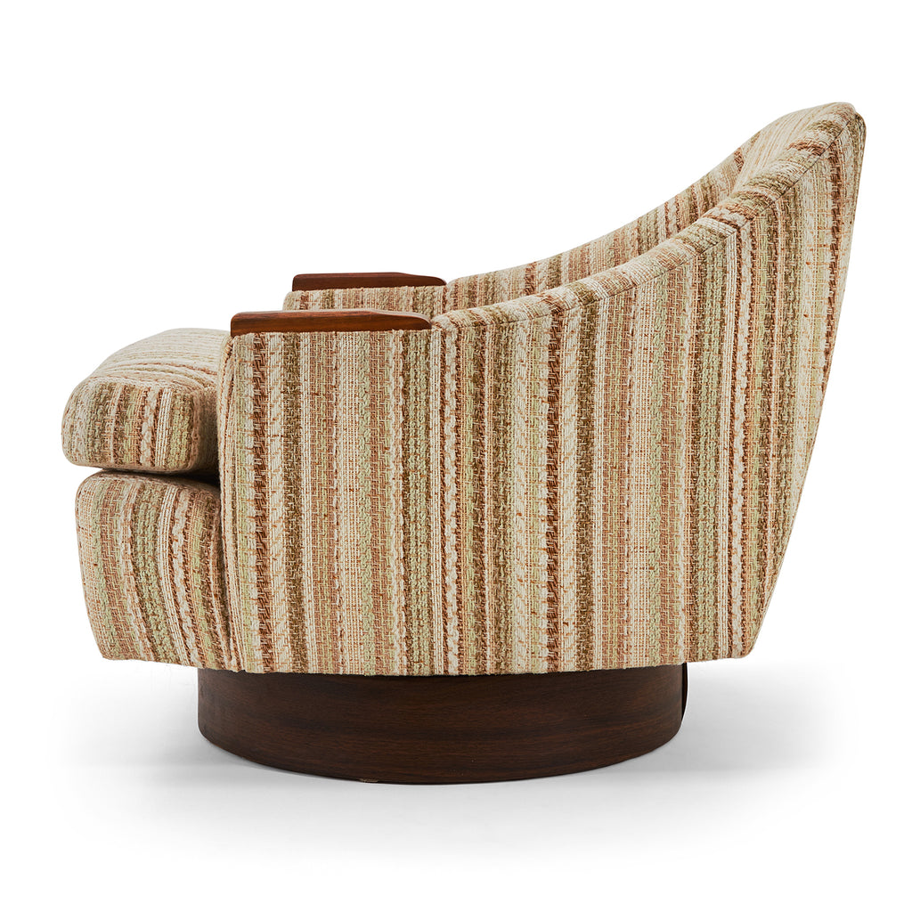 Tan Striped Mid Century Lounge Chair