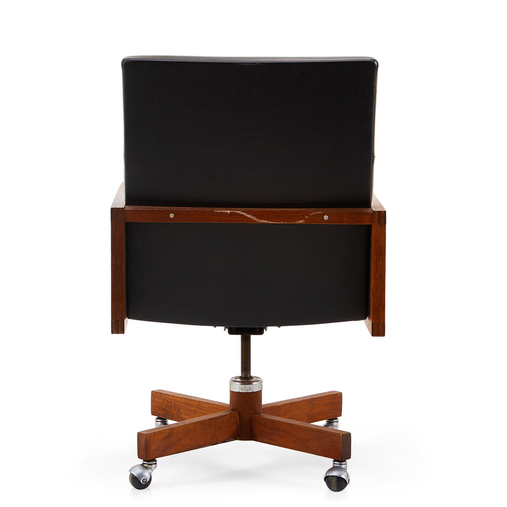 Black Leather & Wood Square Office Chair