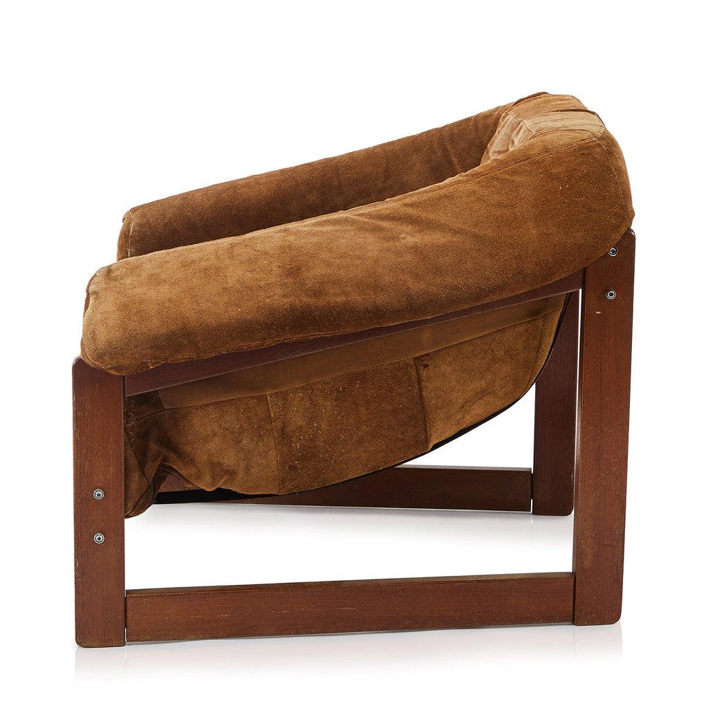 Brown & Wood Suede Mid Century Lounge Chair