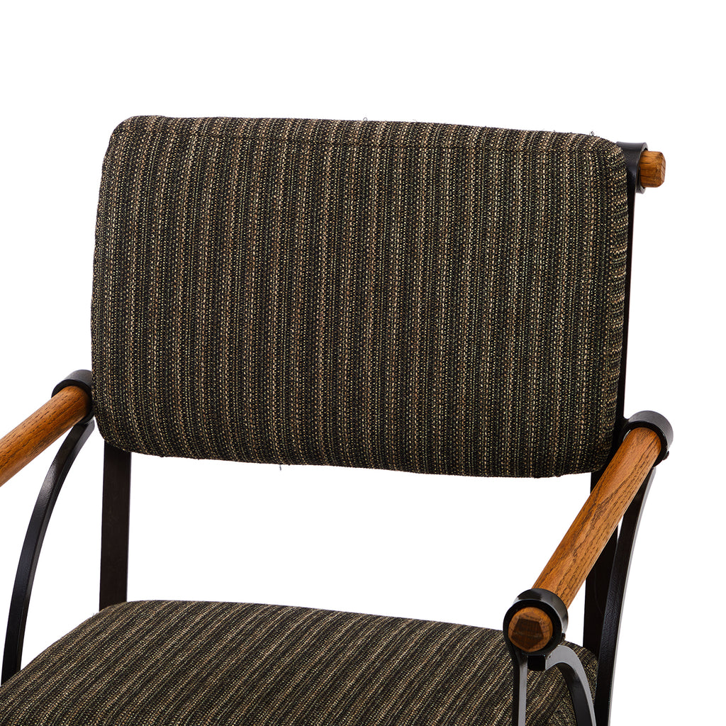 Grey Striped Fabric Dining Arm Chair