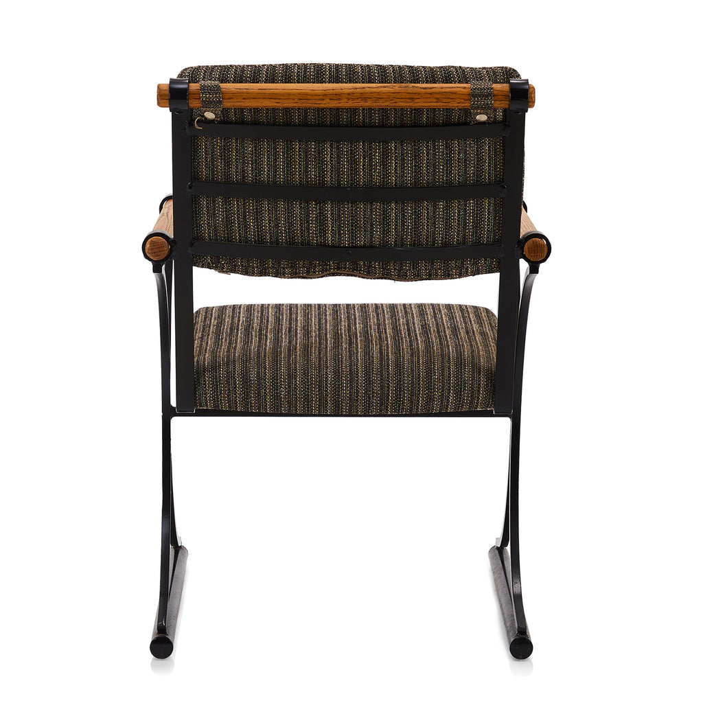 Grey Striped Fabric Dining Arm Chair