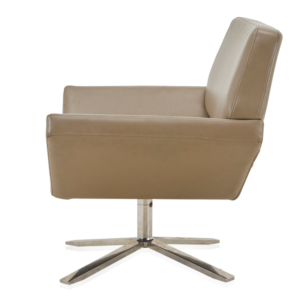 Beige Leather Angled Modern Lounge Chair