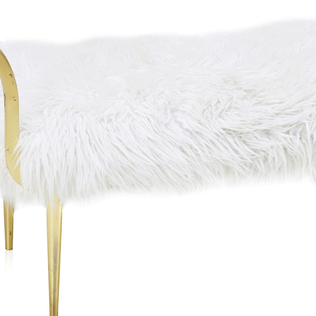 Gold and White Fur Bench