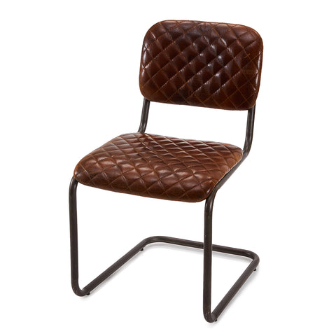 Quilted Brown Leather Dining Chair