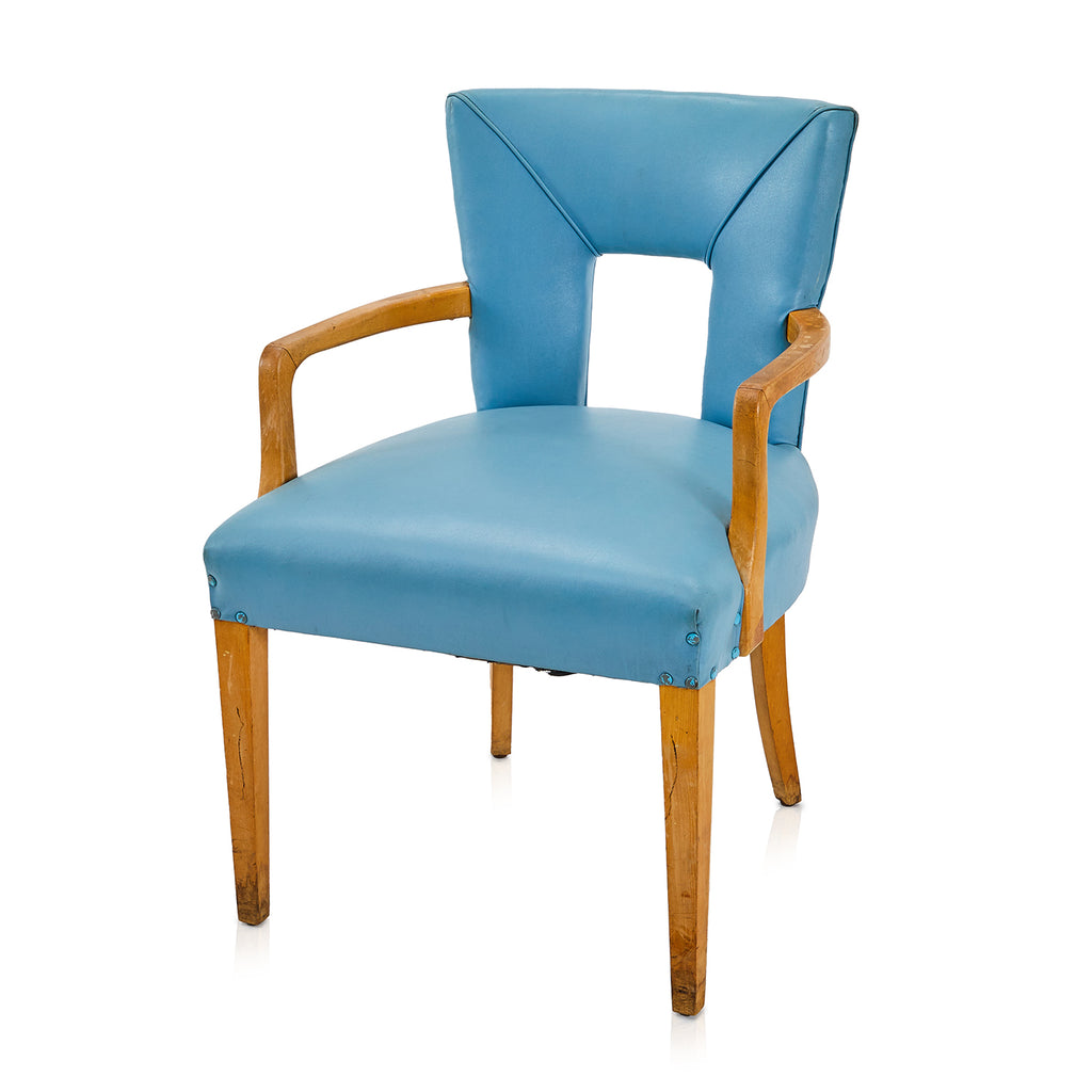 Blue & Wood Square Back Arm Chair