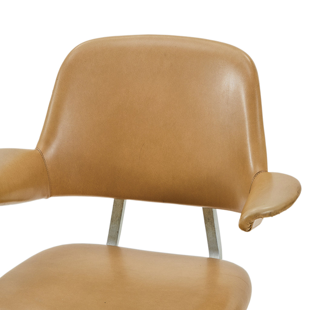 Tan Leather Floating Back Chair - Rolling Base