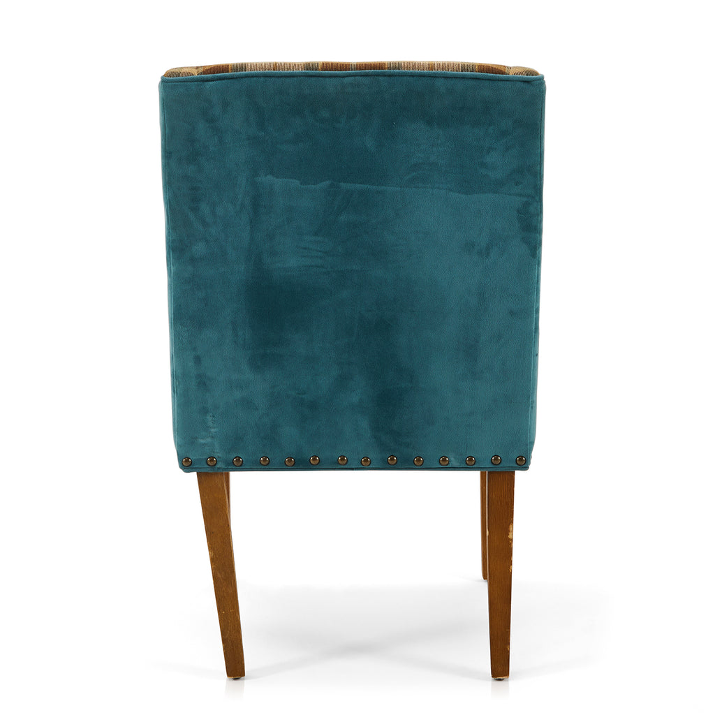 Brown & Blue Plaid Upholstered Dining Chair