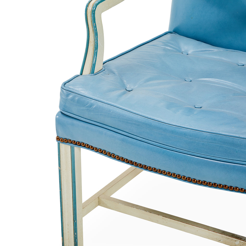 Light Blue Leather Studded Chair