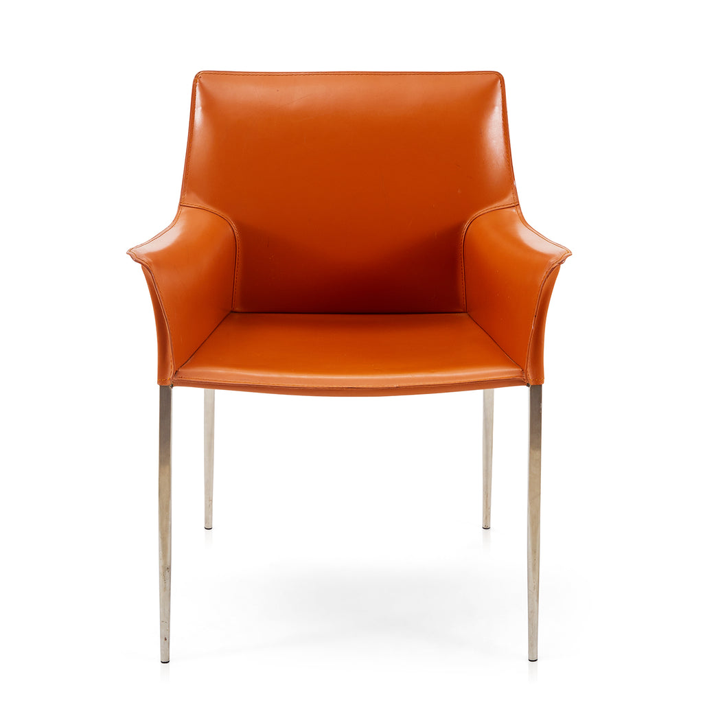 Brown Orange Leather Slim Modern Arm Chair