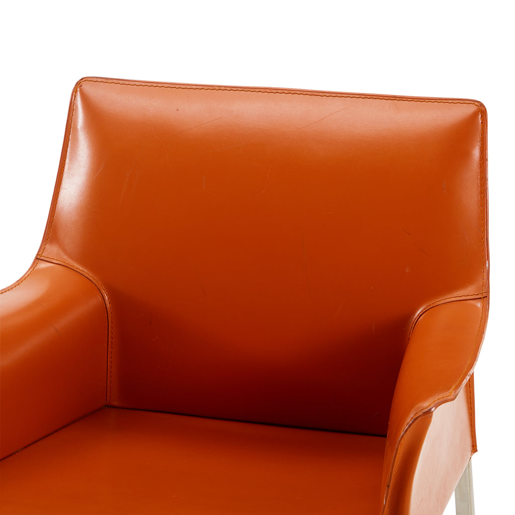 Brown Orange Leather Slim Modern Arm Chair