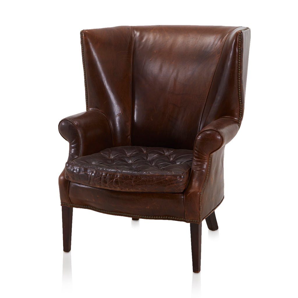 Brown Leather Library Wingback Chair