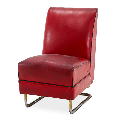 Red Leather Distressed Armless Lounge Chair