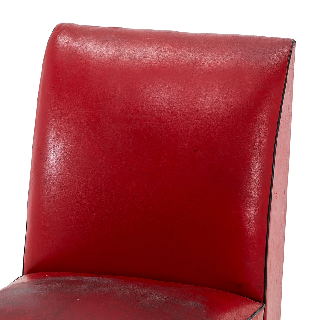 Red Leather Distressed Armless Lounge Chair