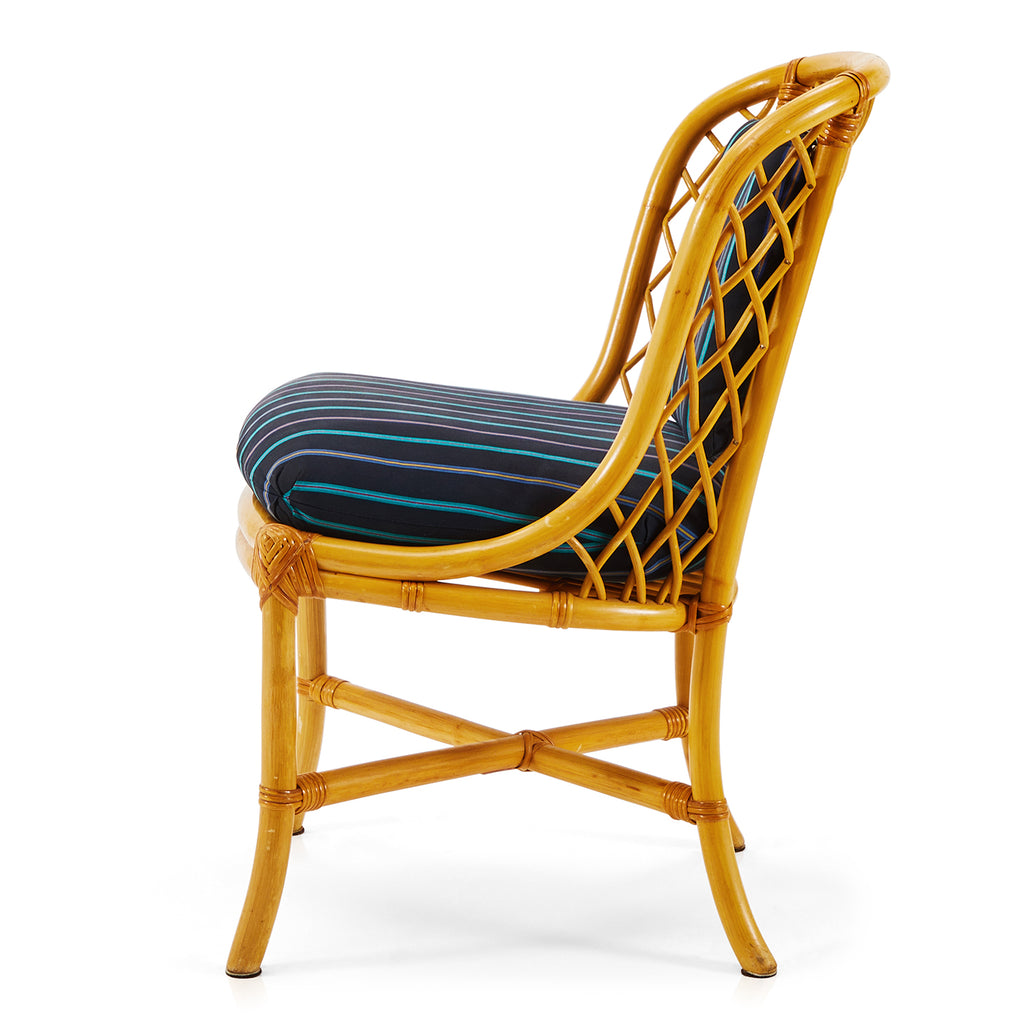 Blue & Rattan Striped Patio Chair
