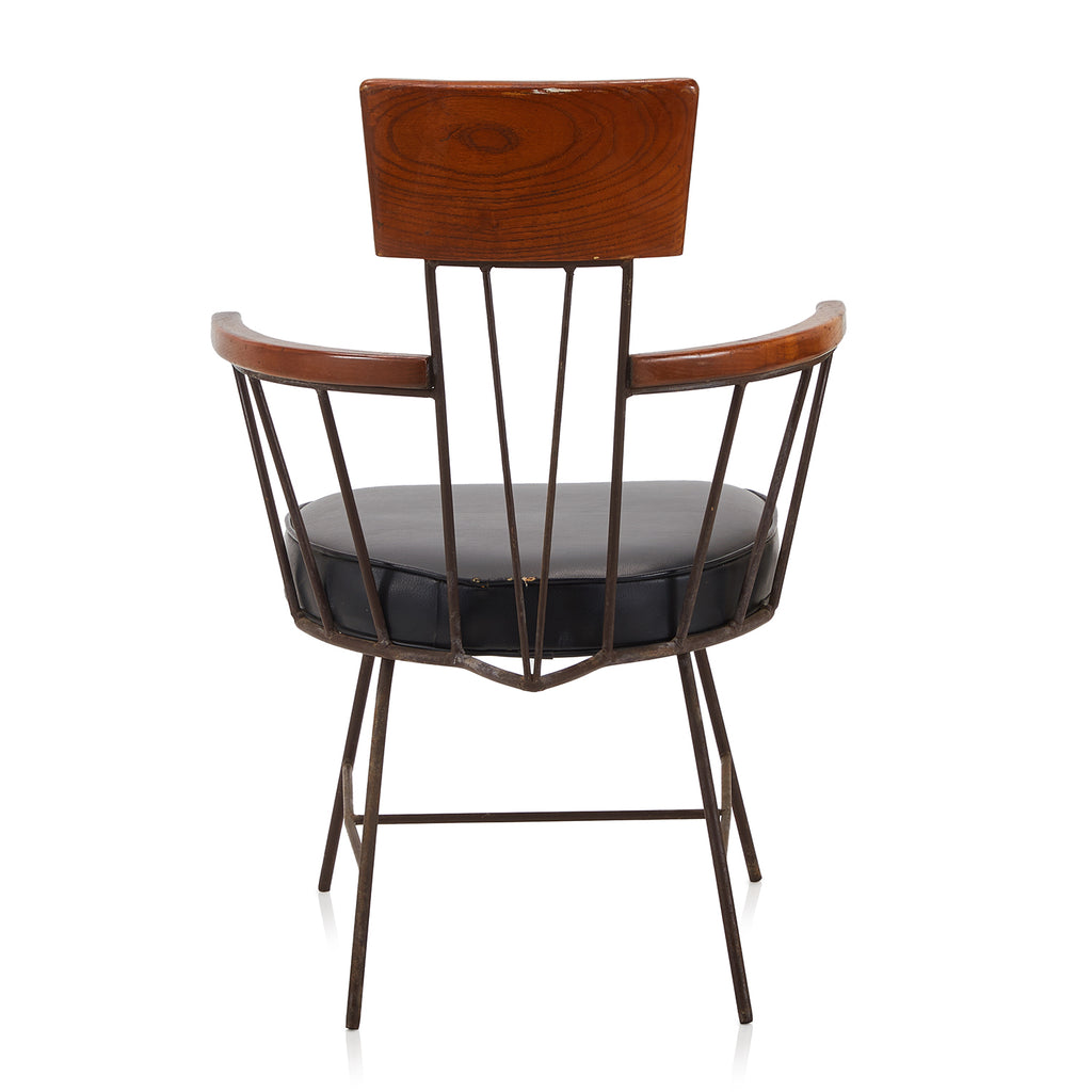 Back Leather & Wood Paul McCobb Ash Iron Arm Chair