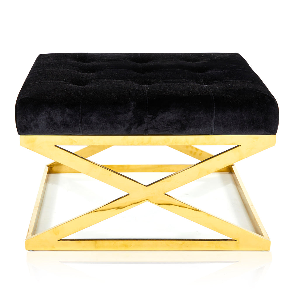 Large Black and Gold Square Ottoman