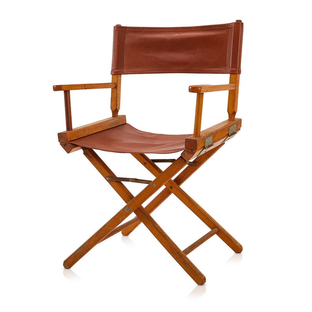 Brown Leather & Wood Folding Director's Chair