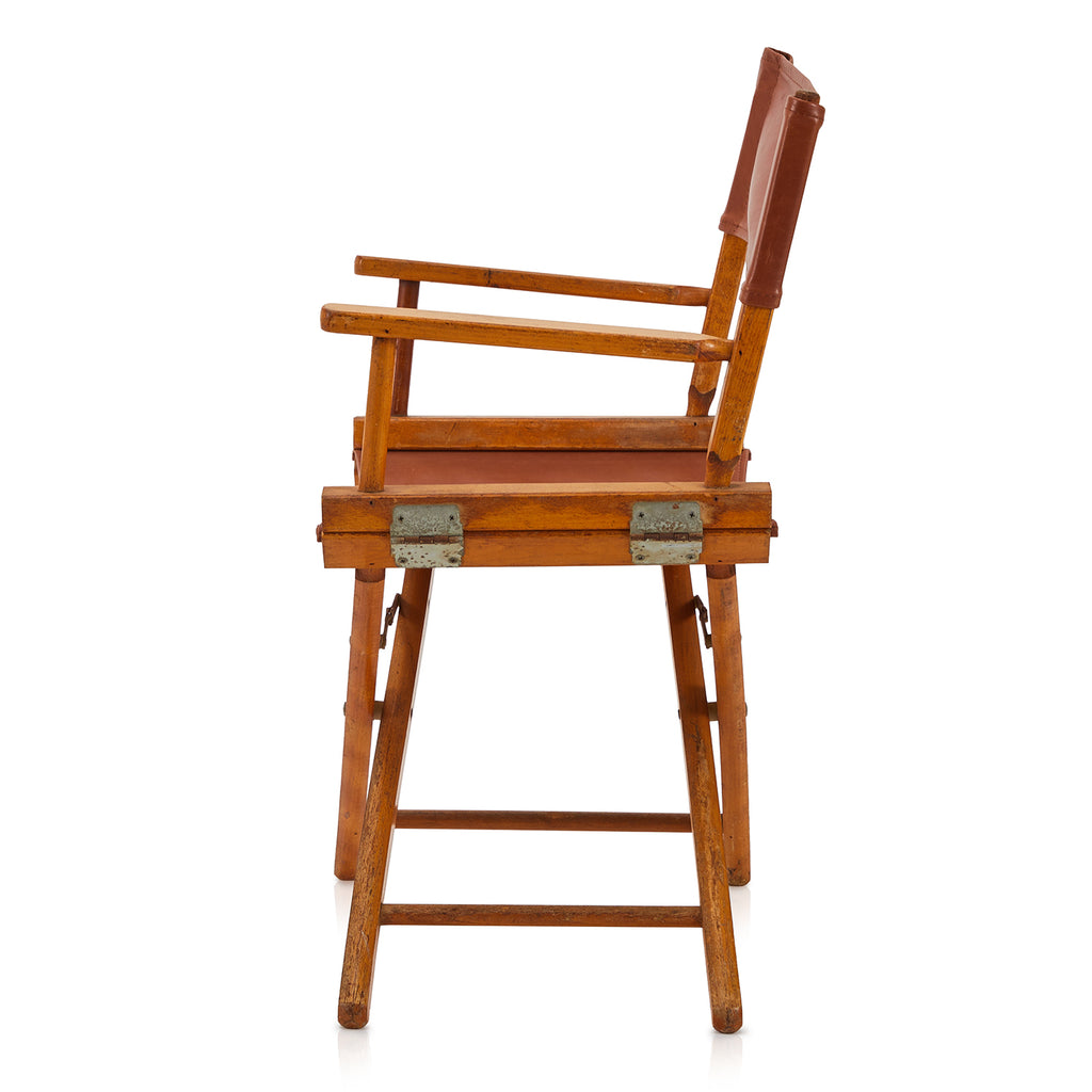 Brown Leather & Wood Folding Director's Chair