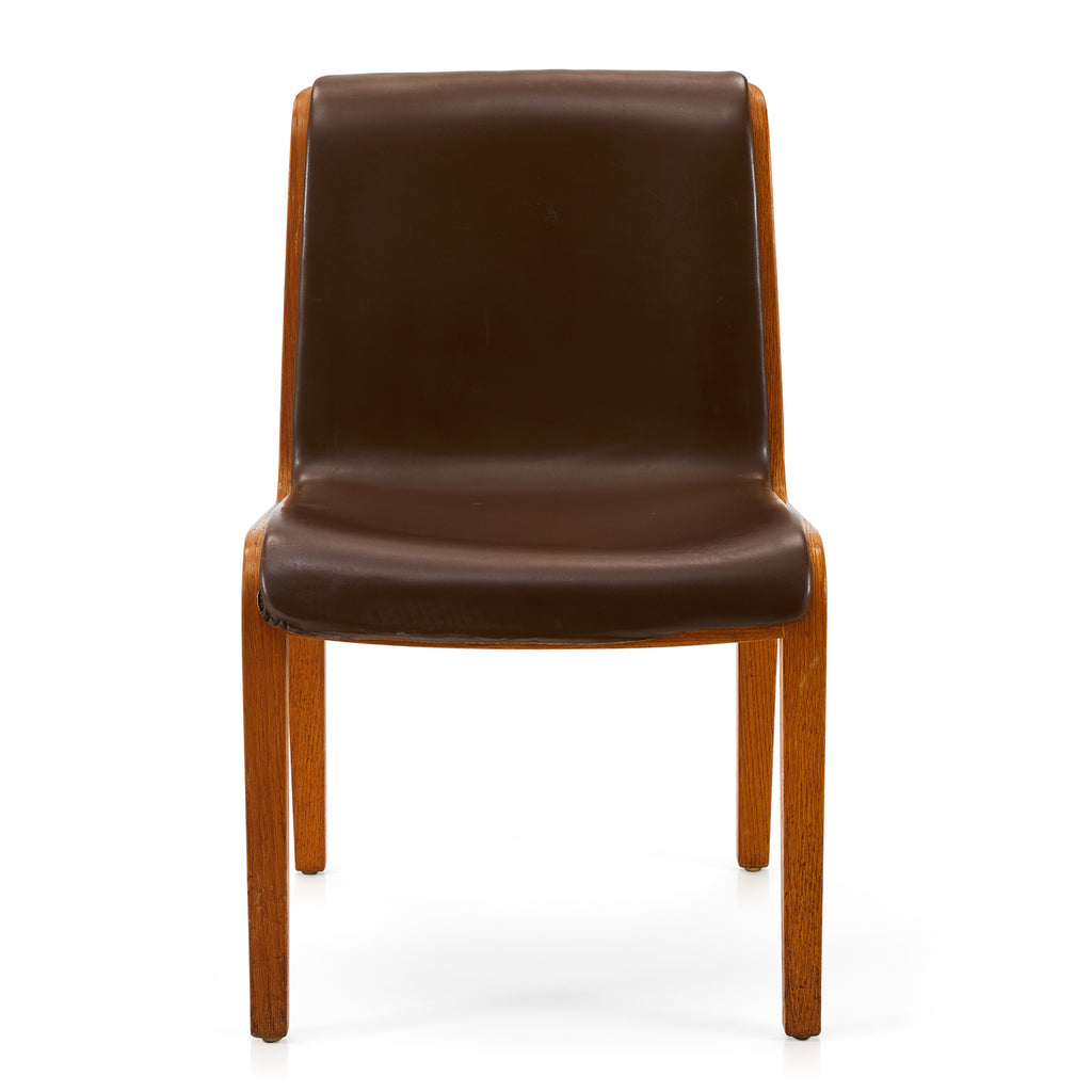 Brown Leather Wood Side Chair