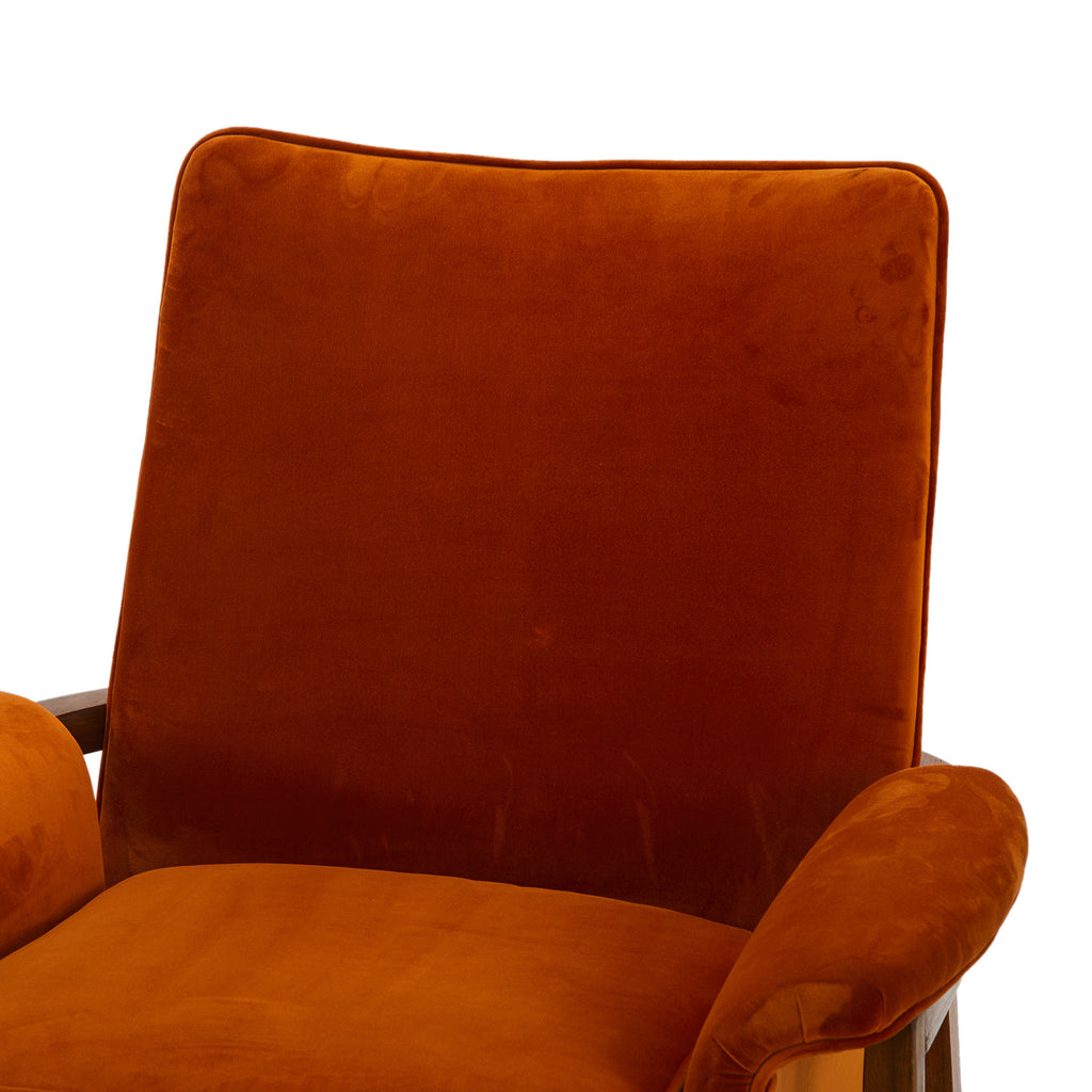 Orange Velvet Wood Frame Armchair