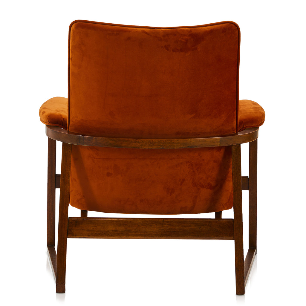 Orange Velvet Wood Frame Armchair