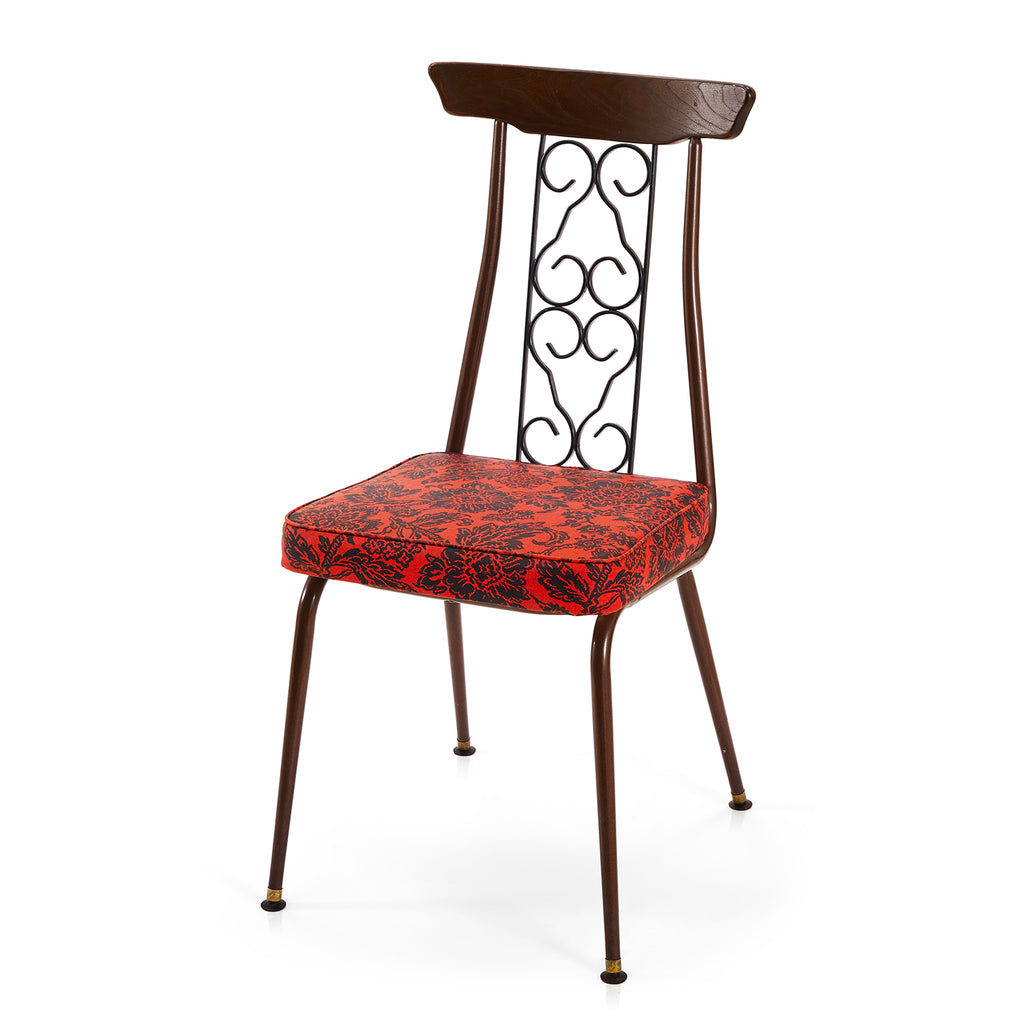 Red & Black Wood Floral Side Chair