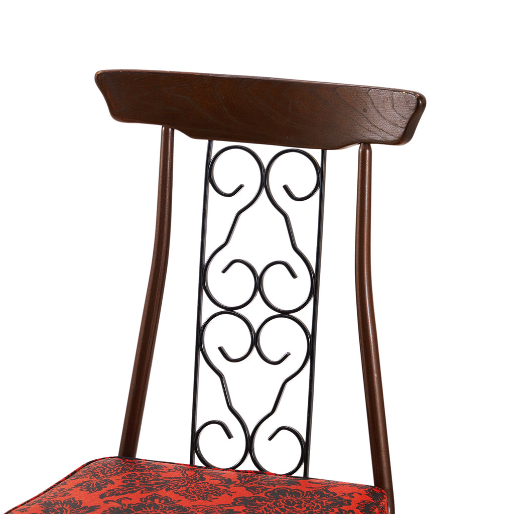 Red & Black Wood Floral Side Chair
