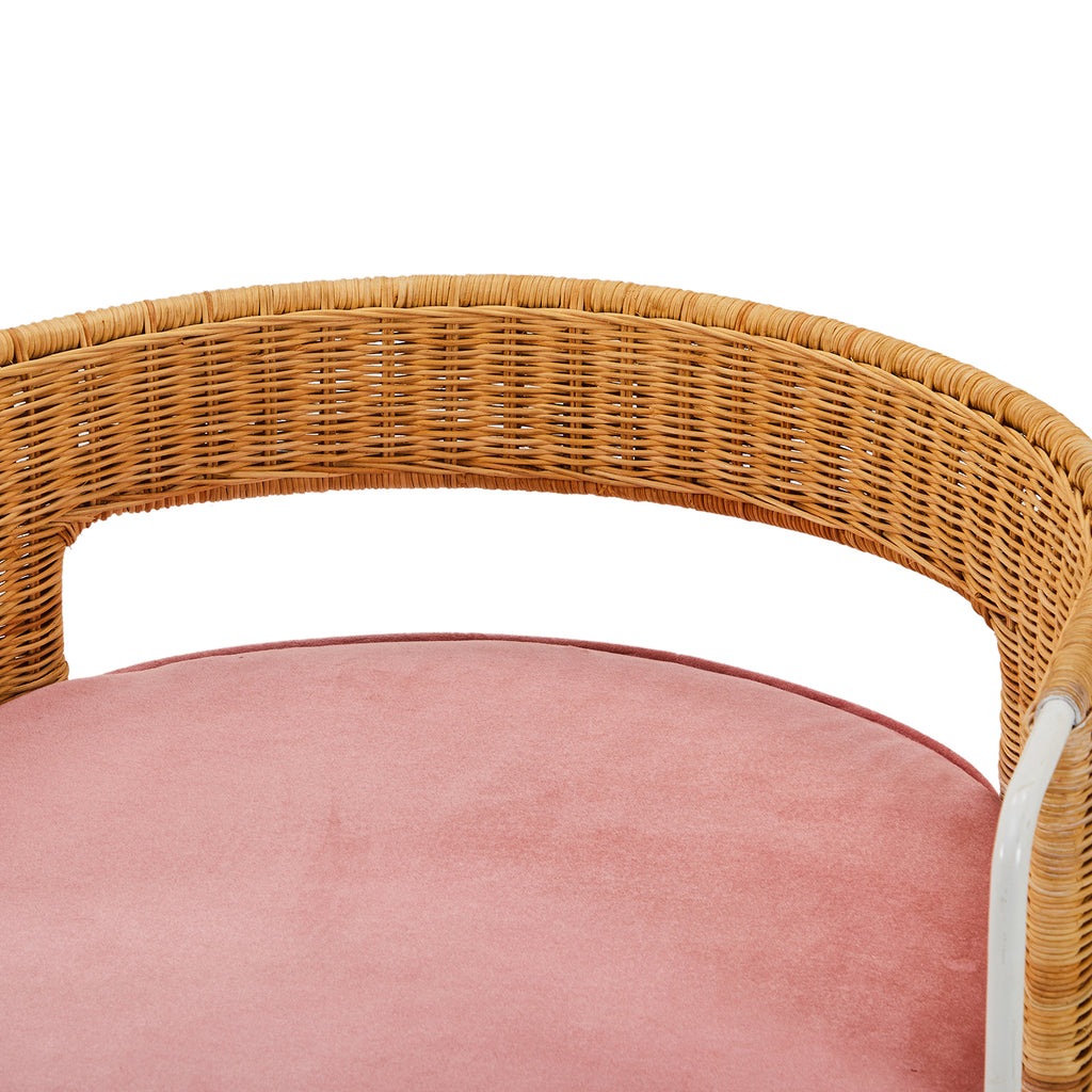 Pink & Wicker Velvet Arm Chair