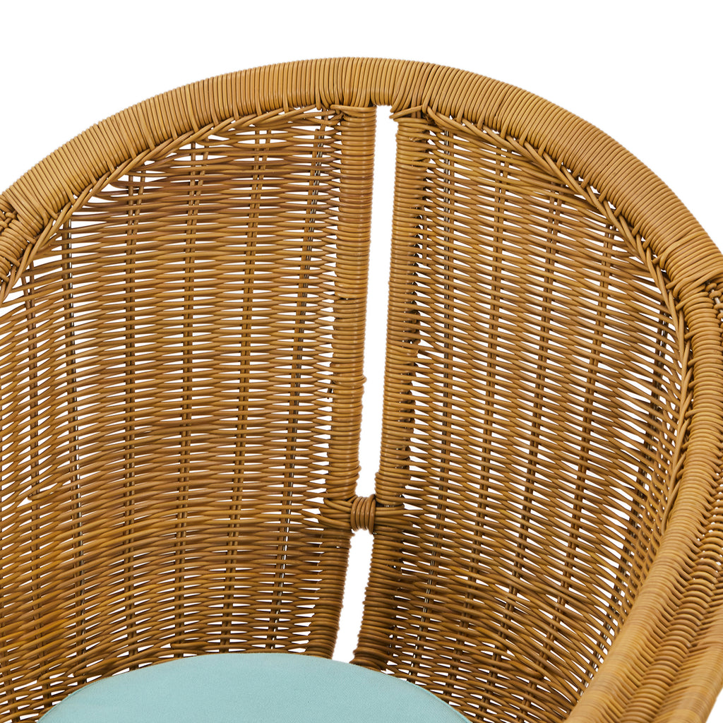 Wicker & Turquoise Outdoor Dining Chair