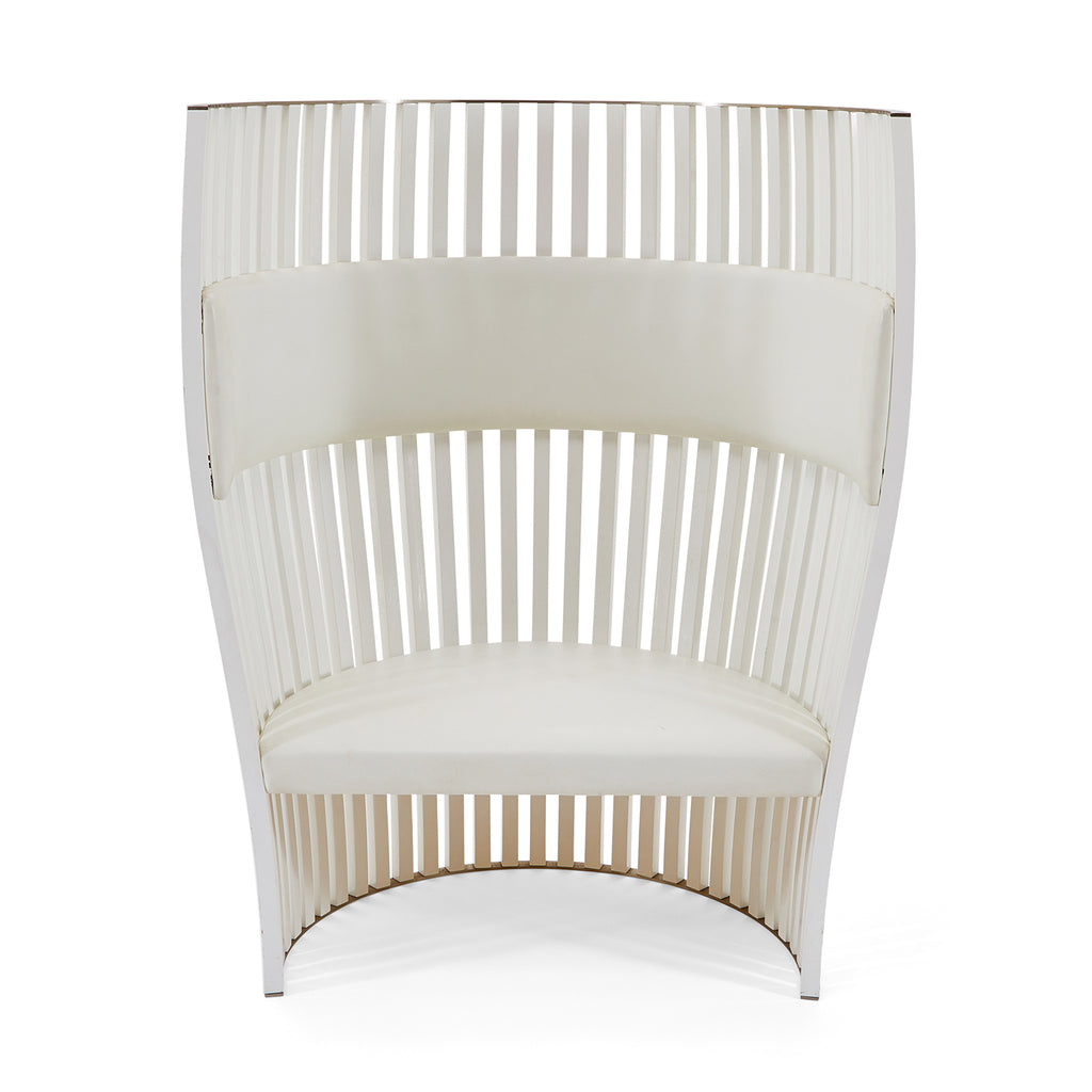 White Slatted High Back Cocoon Chair