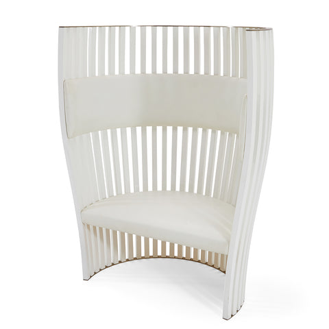 White Slatted High Back Cocoon Chair
