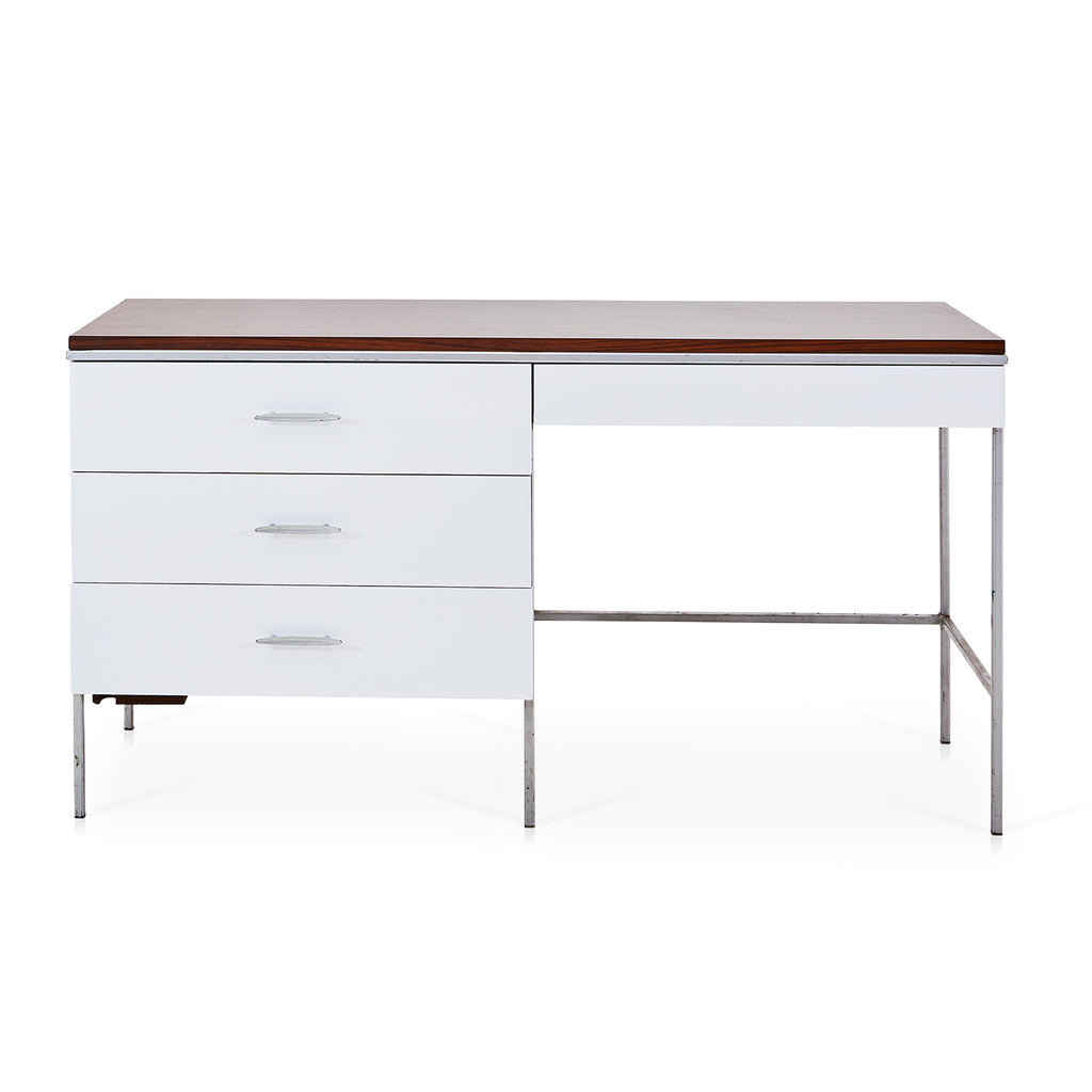 White Narrow 3-Drawer Desk with Wood Top