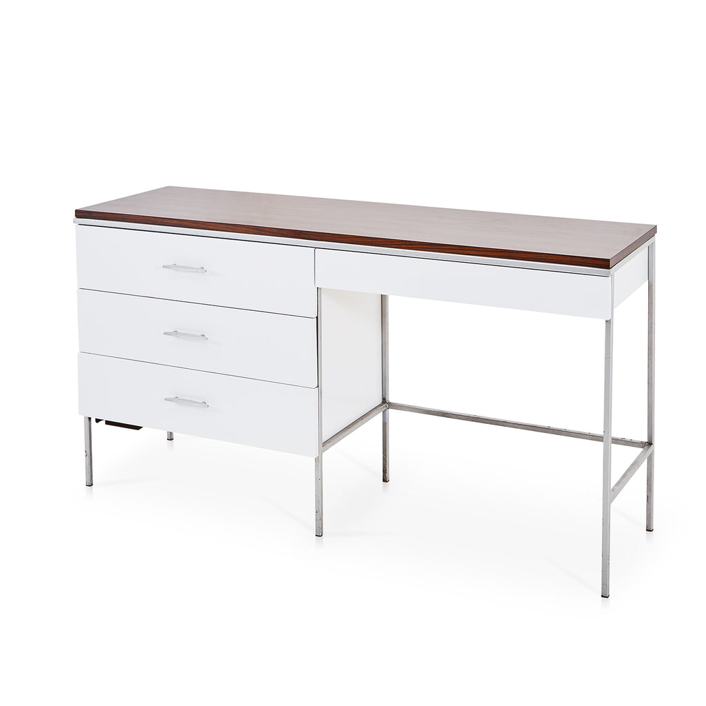 White Narrow 3-Drawer Desk with Wood Top